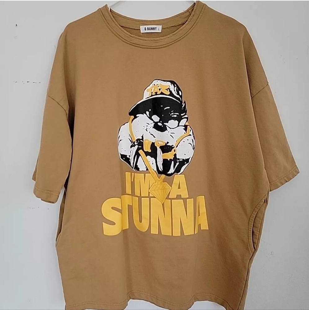 Q Bunny Taz "I'm a Stunna" Oversized Short Sleeve Graphic Sweater Top w/pockets
